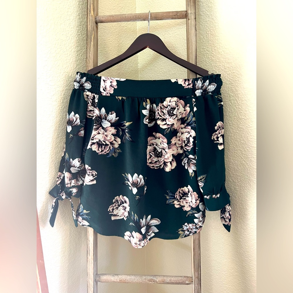 Off the shoulder green floral blouse